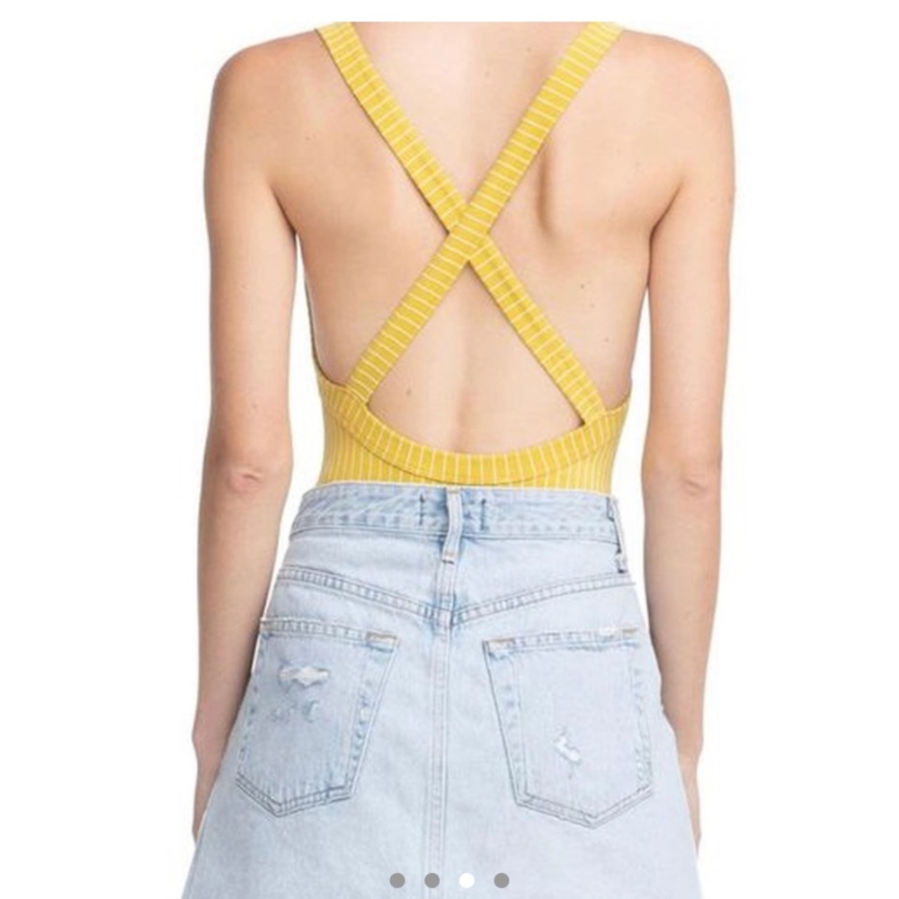 Astr the label Yellow striped bodysuit NEW NWT S/M - Picture 3 of 4